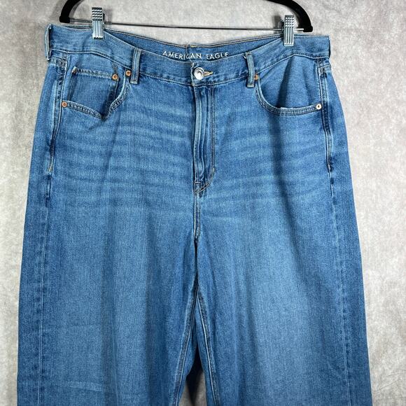 American Eagle Skater Jeans Womens 18 Blue Medium Wash Denim‎ Wide Leg Baggy - Picture 3 of 14